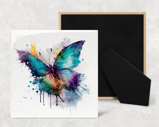 Splatter Butterfly Art Decorative Ceramic Tile Set with Optional Easel Back - Available in 4 sizes - Set of 4