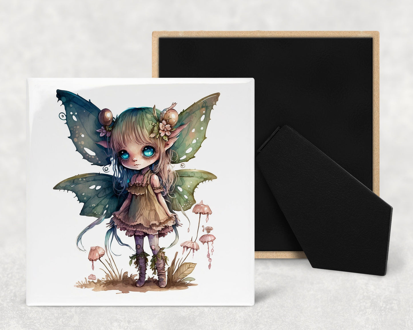 Cute Fae Art Decorative Ceramic Tile Set with Optional Easel Back - Available in 4 sizes - Set of 4