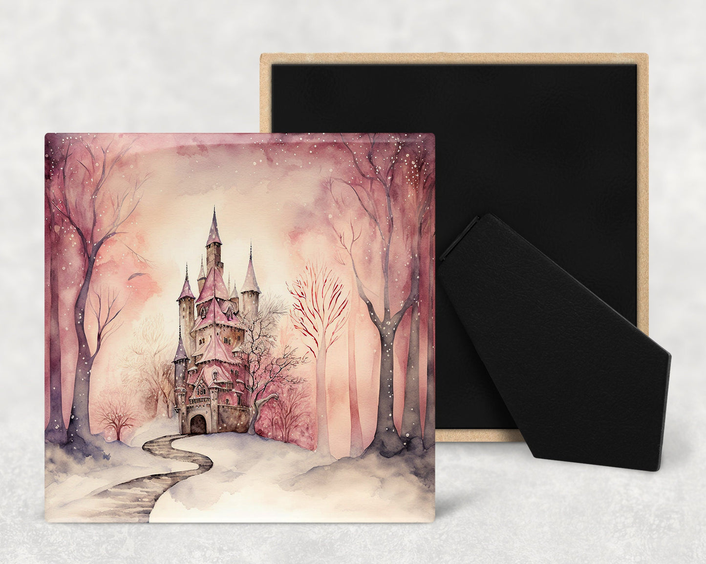 Fairy Tale Castle Art Decorative Ceramic Tile Set with Optional Easel Back - Available in 4 sizes - Set of 4