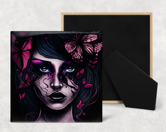 Gothic Fae Art Decorative Ceramic Tile Set with Optional Easel Back - Available in 4 sizes - Set of 4