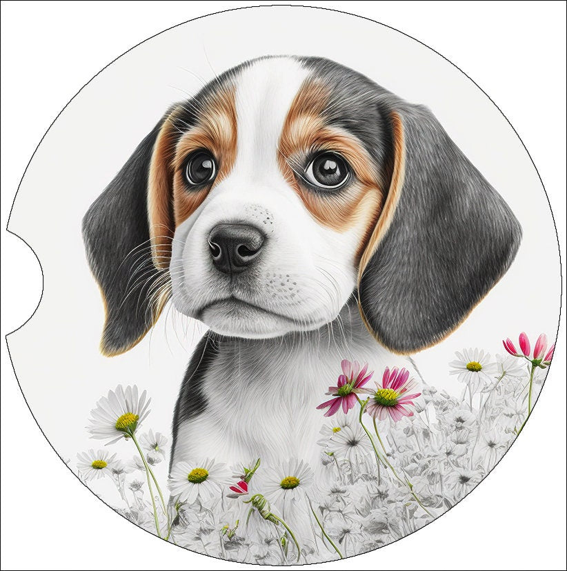 Watercolor style Beagle Puppy Art Car Coasters - Matching Pair - Set of 2