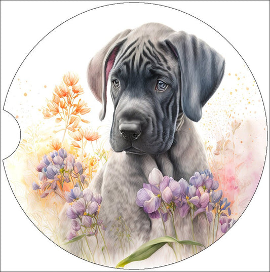 Watercolor Great Dane Puppy Art Car Coasters - Matching Pair - Set of 2