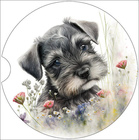 Watercolor Schnauzer Puppy Art Car Coasters - Matching Pair - Set of 2
