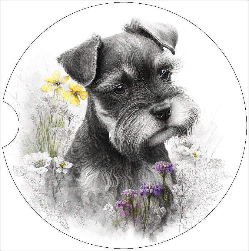 Watercolor Schnauzer Puppy Art Car Coasters - Matching Pair - Set of 2