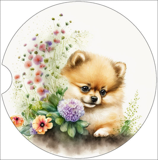 Watercolor Pomeranian Puppy Art Car Coasters - Matching Pair - Set of 2