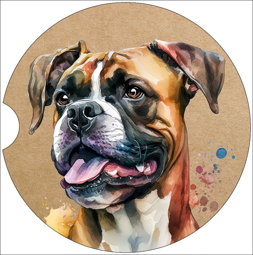 Watercolor Boxer Art Car CoastersBoxer Owners|Dog Lovers - Matching Pair - Set of 2