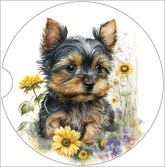 Watercolor Yorkie Puppy Art Car Coasters - Matching Pair - Set of 2