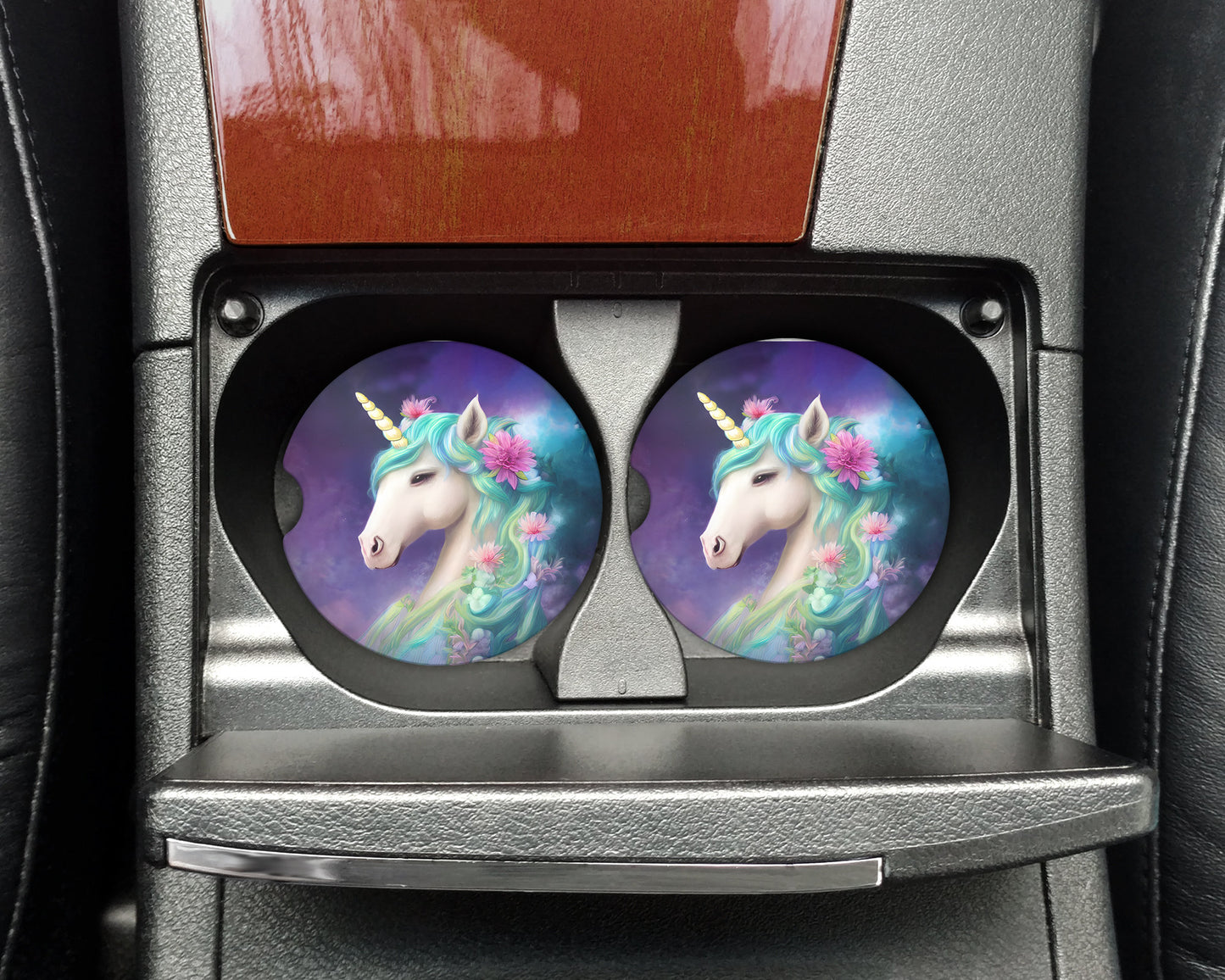 Beautiful Watercolor Unicorn Art Car Coasters - Matching Pair - Set of 2