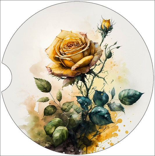 Watercolor Yellow Roses Art Car Coasters - Matching Pair - Set of 2