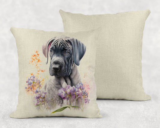 Watercolor Floral Great Dane Linen Throw Pillow Sham