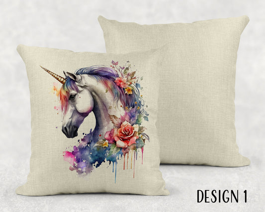 Watercolor Floral Unicorn Linen Throw Pillow Sham - 4 Designs