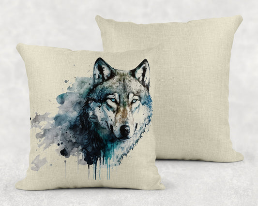 Watercolor Splatter Art Wolf Linen Throw Pillow Sham