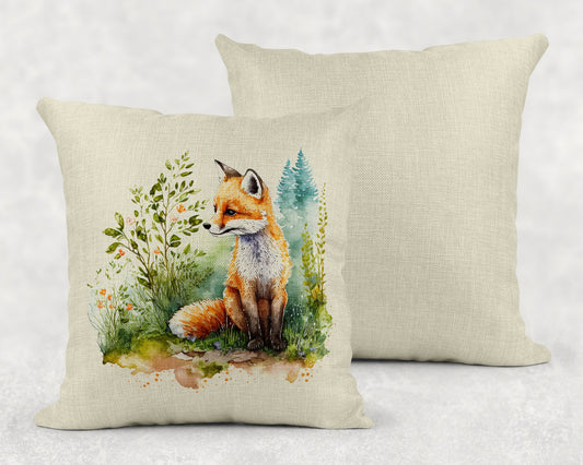 Watercolor Fox Linen Throw Pillow Sham