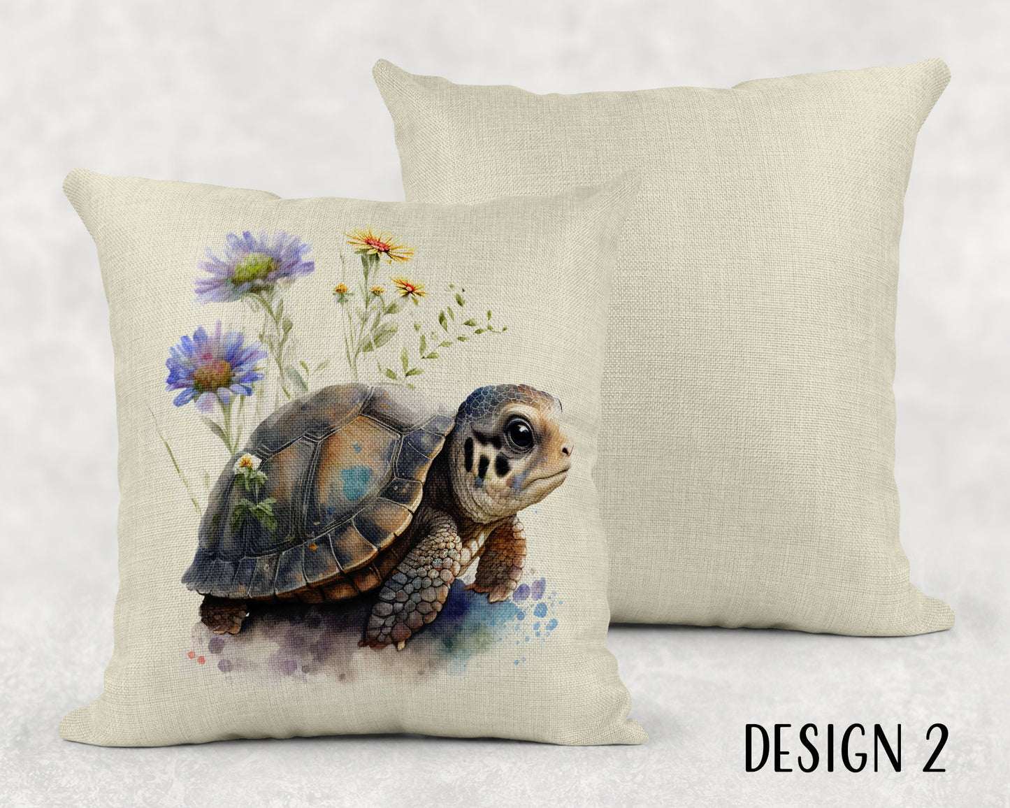 Watercolor Floral Turtles Linen Throw Pillow Sham - 3 Designs