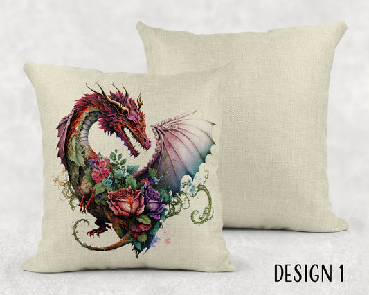 Watercolor Floral Dragon Heart Linen Throw Pillow Sham - 3 Designs