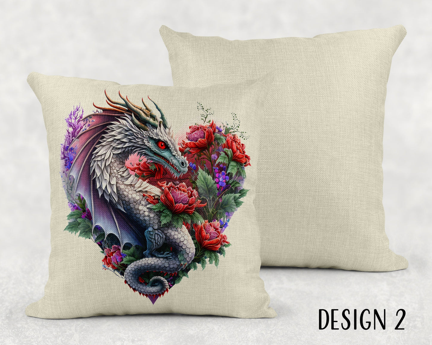 Watercolor Floral Dragon Heart Linen Throw Pillow Sham - 3 Designs
