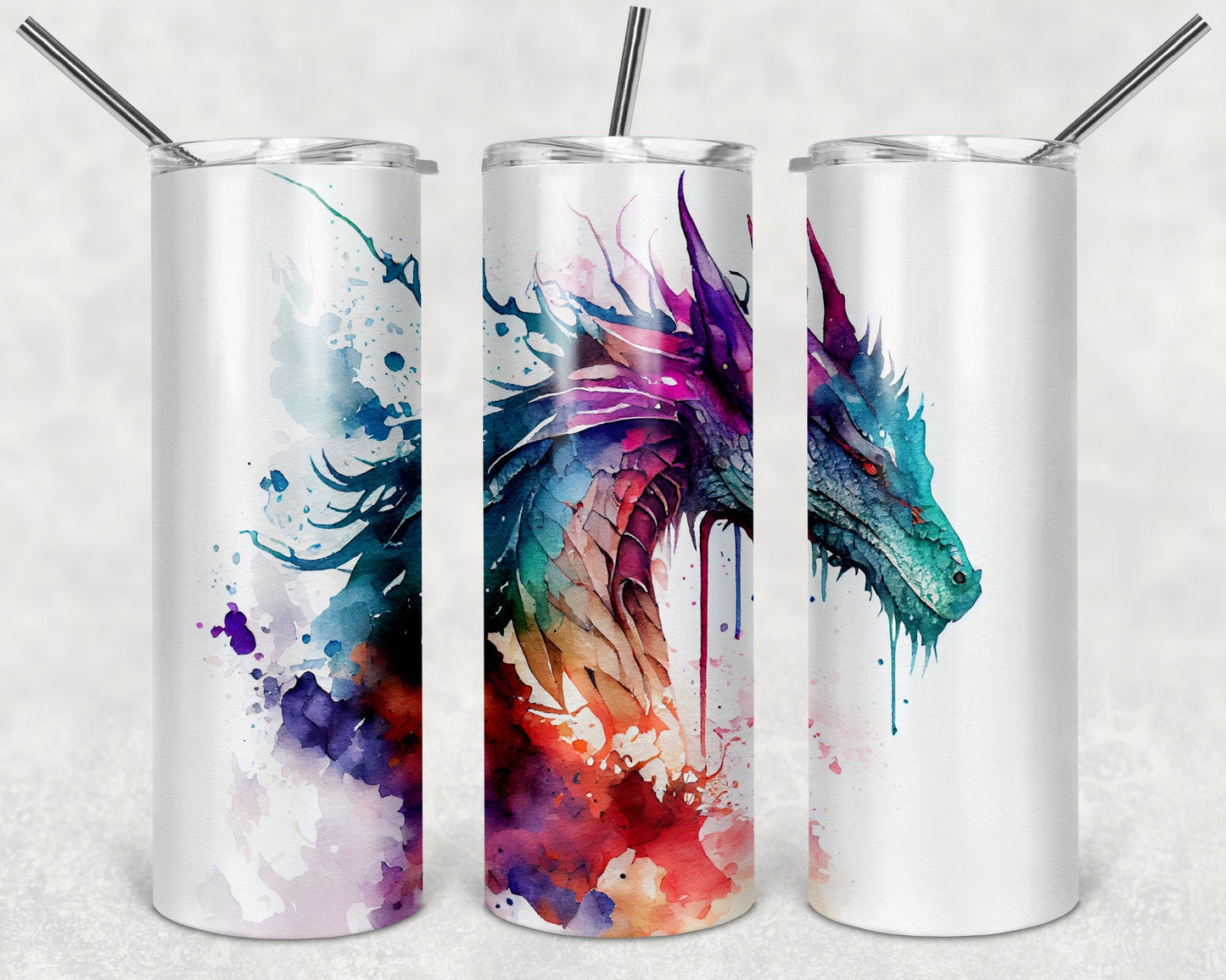 Watercolor Dragon Portrait Art 20oz Skinny Tumbler - Stainless Steel