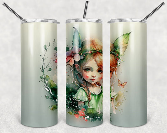 Cute Watercolor Fairy Portrait Art 20oz Skinny Tumbler - Stainless Steel