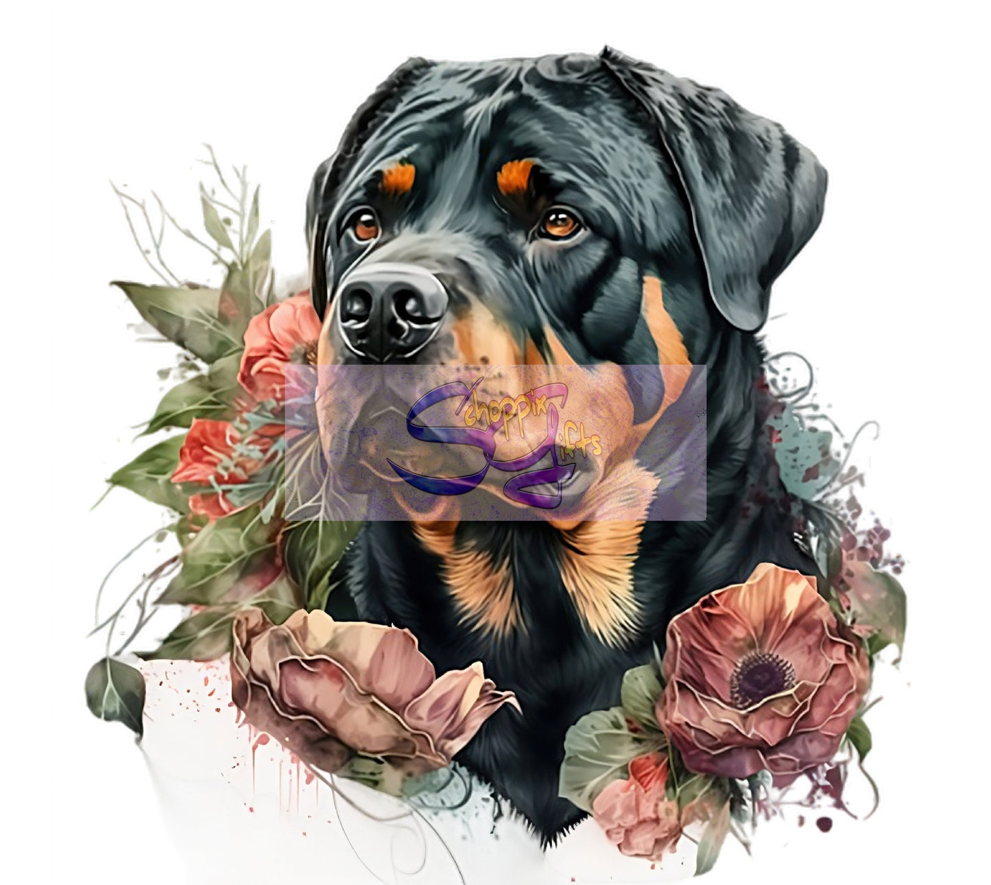 Floral Rottweiler Dog Art 20oz Skinny Tumbler - Stainless Steel