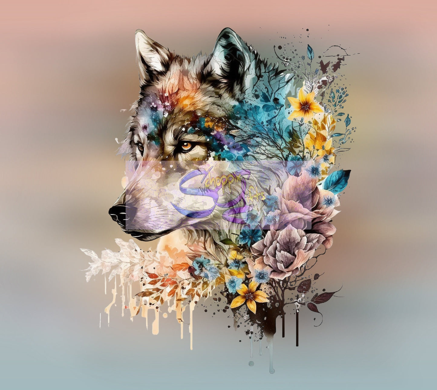 Floral Wolf Art 20oz Skinny Tumbler - Stainless Steel