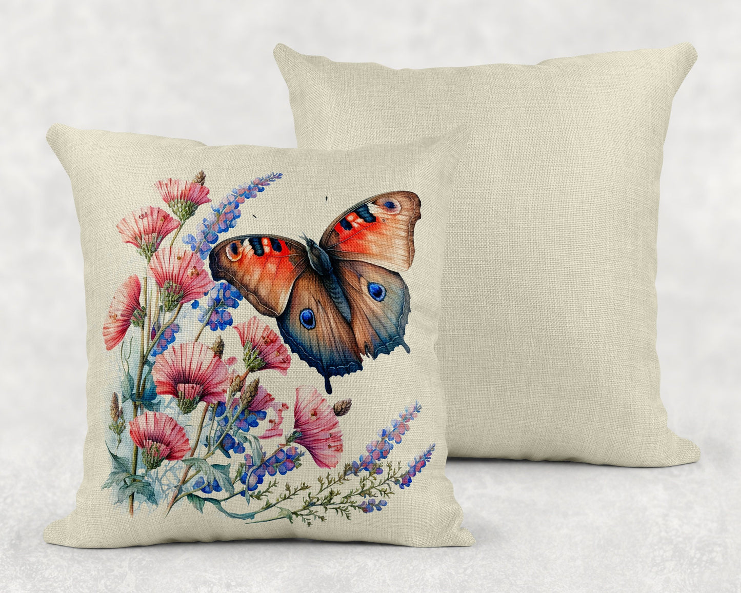 Butterfly and Wildflowers Linen Pillow Sham