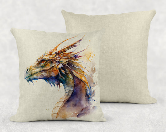 Watercolor Dragon Art Linen Throw Pillow