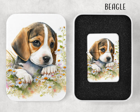 Cute Puppies Art Flip Top Lighter and Matching Gift Tin - Group 1 - 8 Design Choices