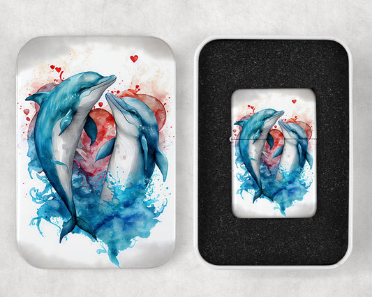 Watercolor Dolphins Art Flip Top Lighter and Matching Gift Tin
