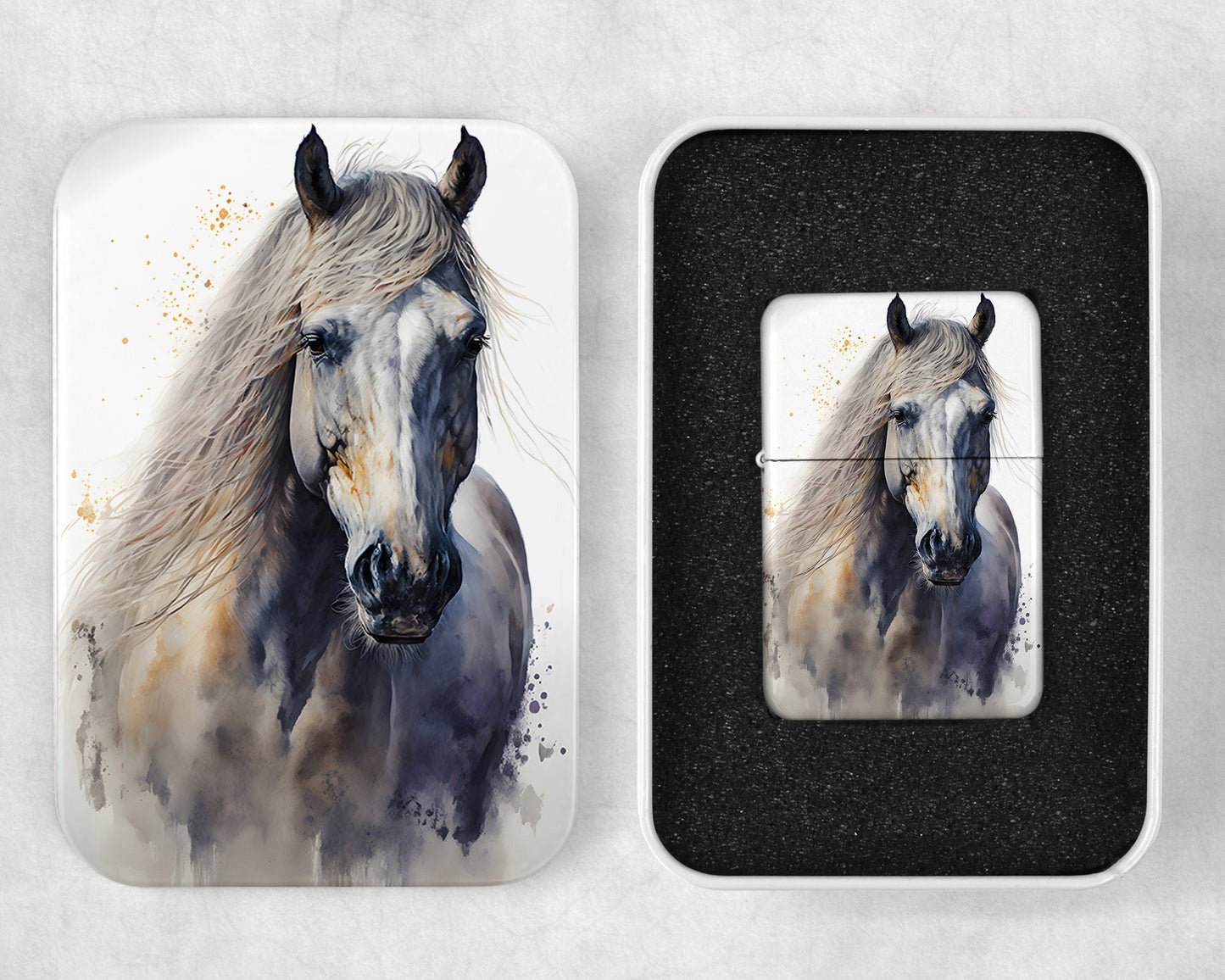 Watercolor Horse Art Flip Top Lighter and Matching Gift Tin