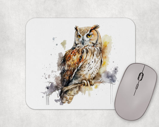 Watercolor Owl Art Rubber Mousepad