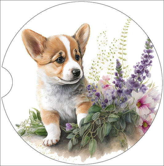 Watercolor Corgi Puppy Art Car Coasters  - Matching Pair - Set of 2