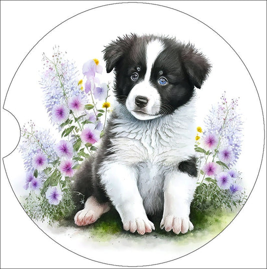 Border Collie Puppy Art Car Coasters - Matching Pair - Set of 2
