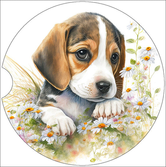 Watercolor style Beagle Puppy Art Car Coasters - Matching Pair - Set of 2