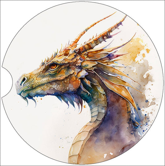 Watercolor Dragon Portrait Art Car Coasters  - Matching Pair - Set of 2