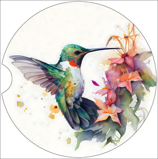 Watercolor Green Hummingbird Art Car Coasters - Matching Pair - Set of 2