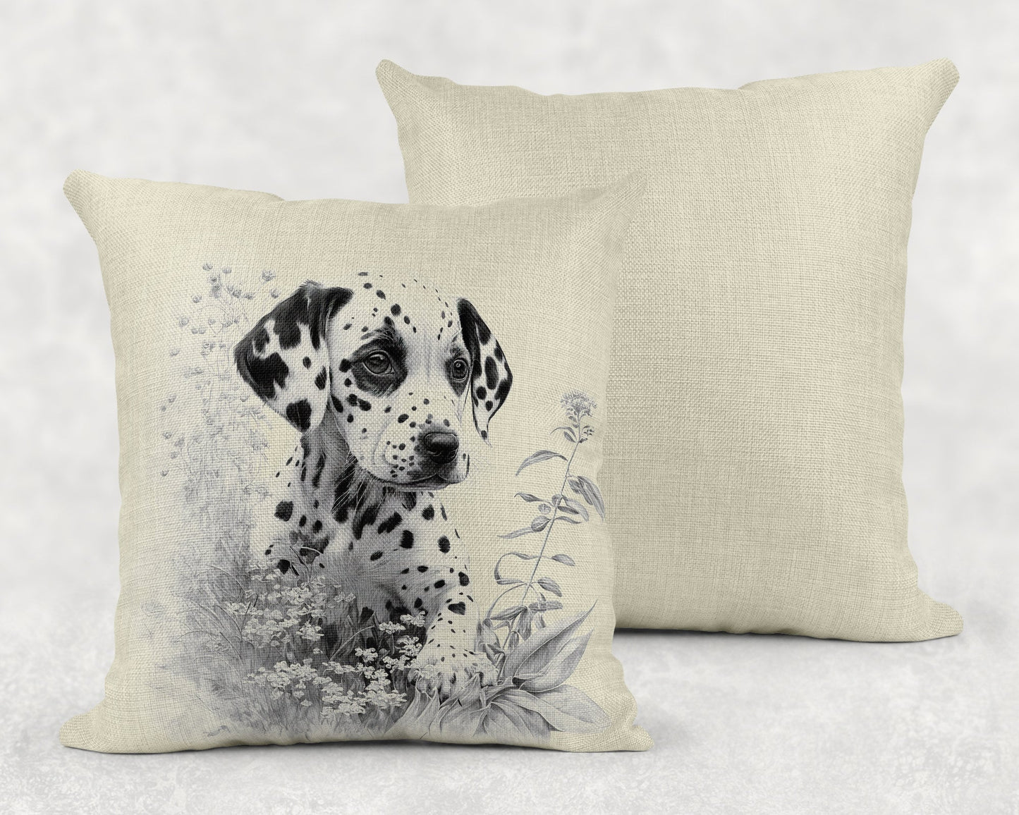 Watercolor Dalmatian Puppy Linen Throw Pillow Sham