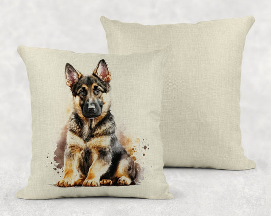 Watercolor German Shepherd Puppy Linen Throw Pillow Sham