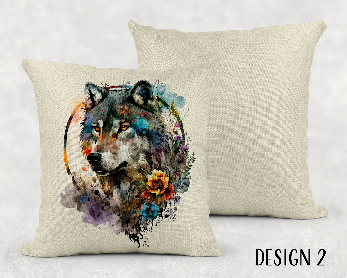 Watercolor Floral Wolf Linen Throw Pillow Sham - 3 Designs