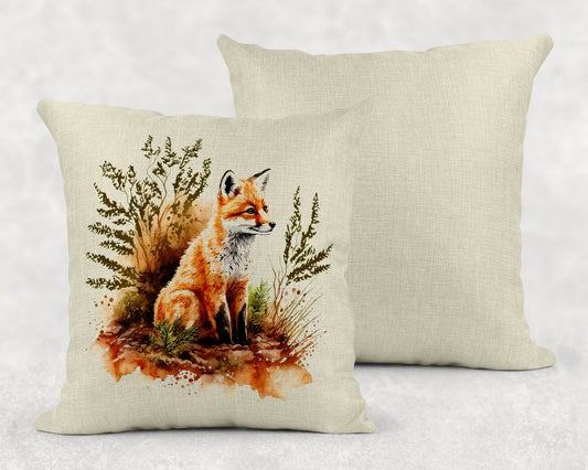Watercolor Fox Linen Throw Pillow Sham