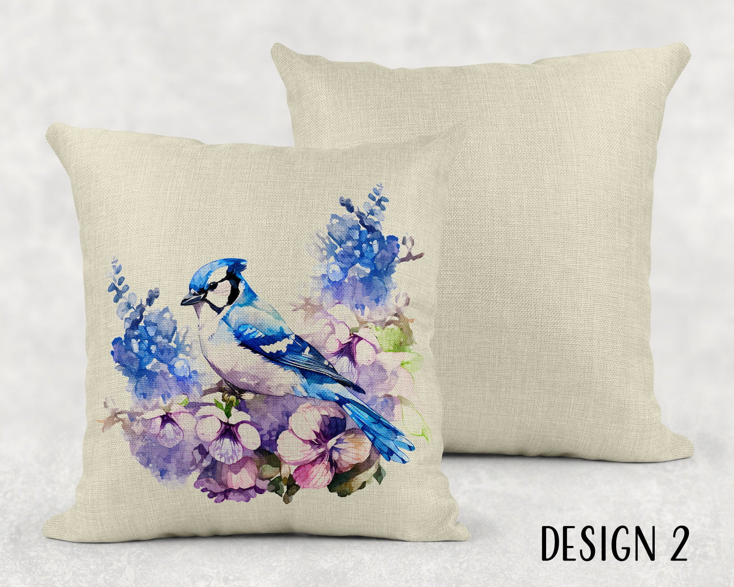 Watercolor Blue Jay Art Linen Throw Pillow Sham - 3 Designs