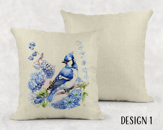 Watercolor Blue Jay Art Linen Throw Pillow Sham - 3 Designs