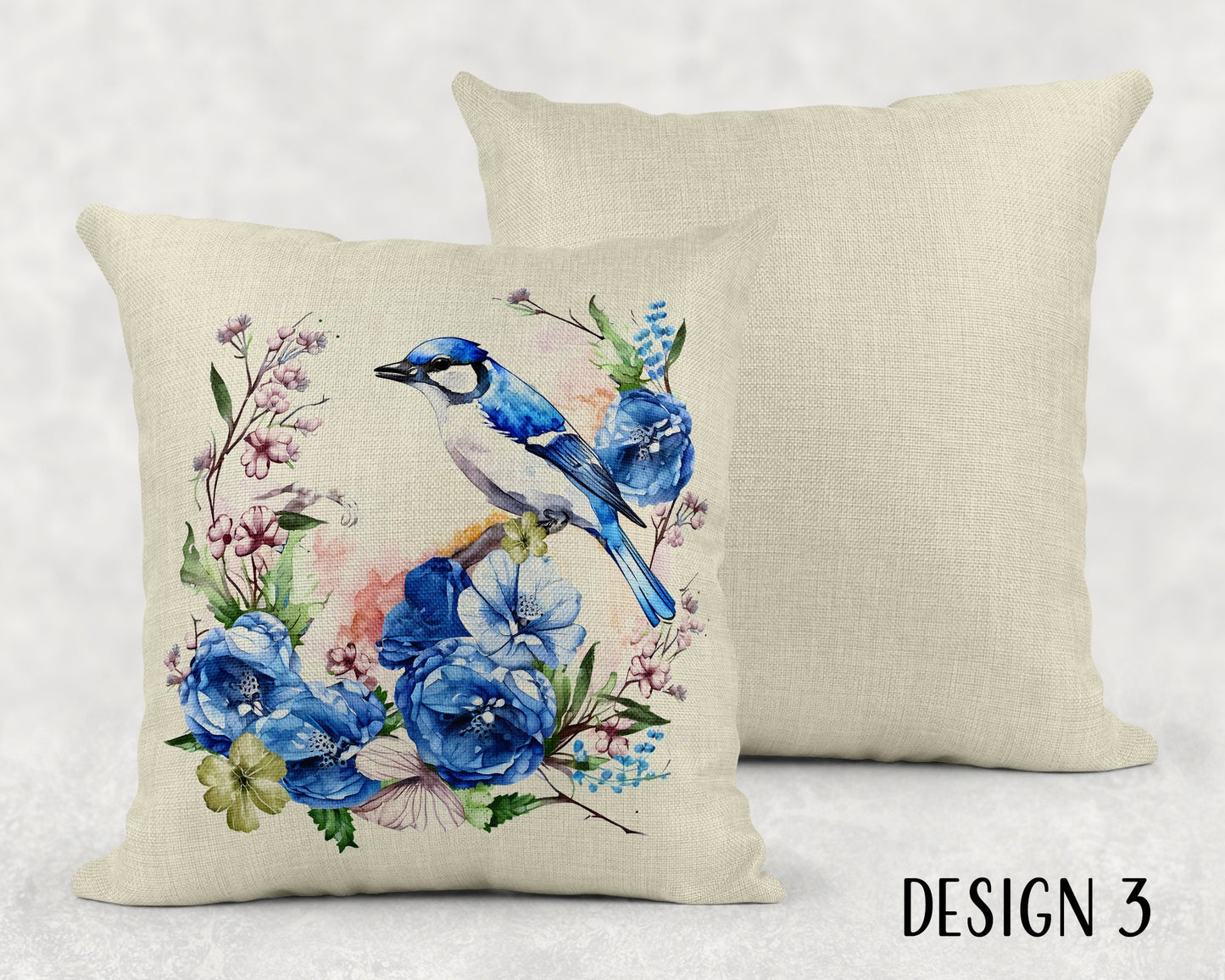 Watercolor Blue Jay Art Linen Throw Pillow Sham - 3 Designs