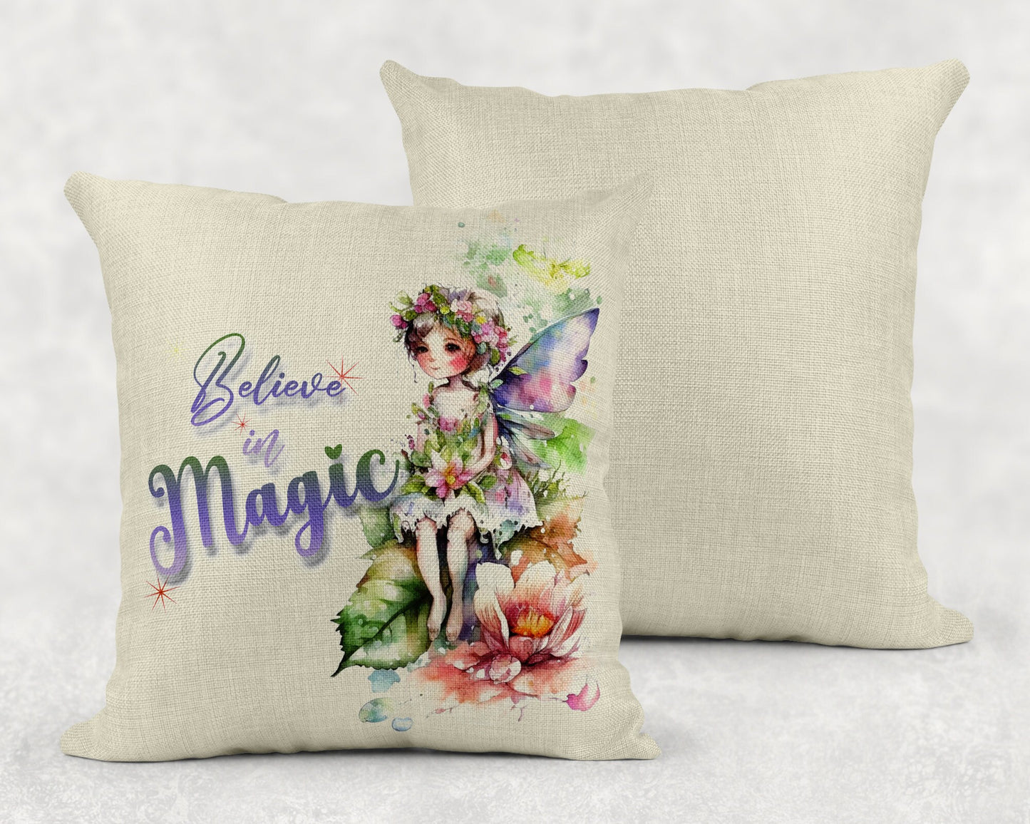 15.75 Inch Fairy Art Believe In Magic Linen Throw Pillow|Home Decor|Decorative Pillows|