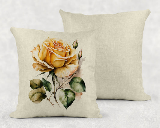 Watercolor Roses Art Linen Throw Pillow- 3 Color Choices - Red, Yellow or Pink