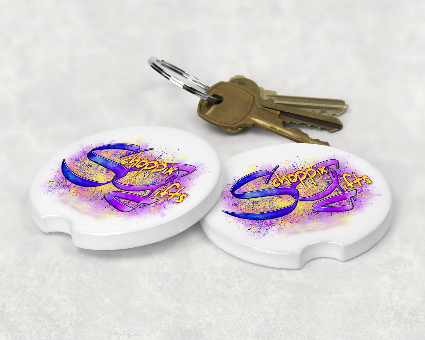 Watercolor Floral Skull Art Car Coasters  - Matching Pair - Set of 2 - Two Designs Available