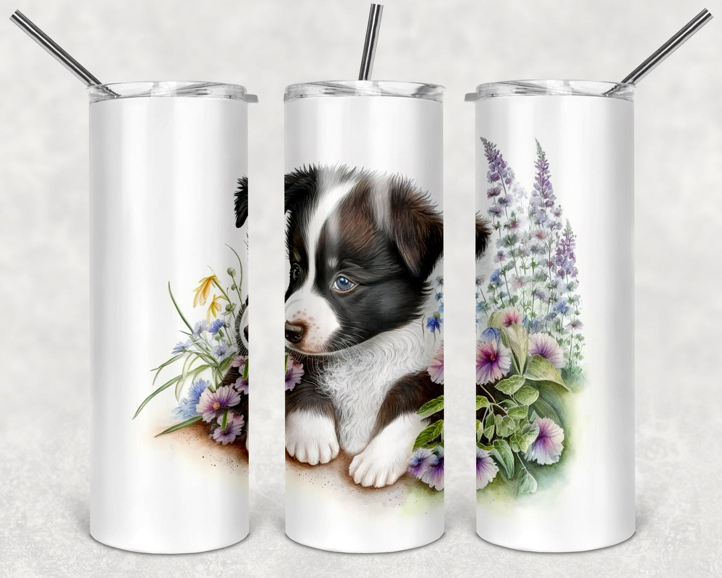 Border Collie Puppy Art 20oz Skinny Tumbler - Stainless Steel