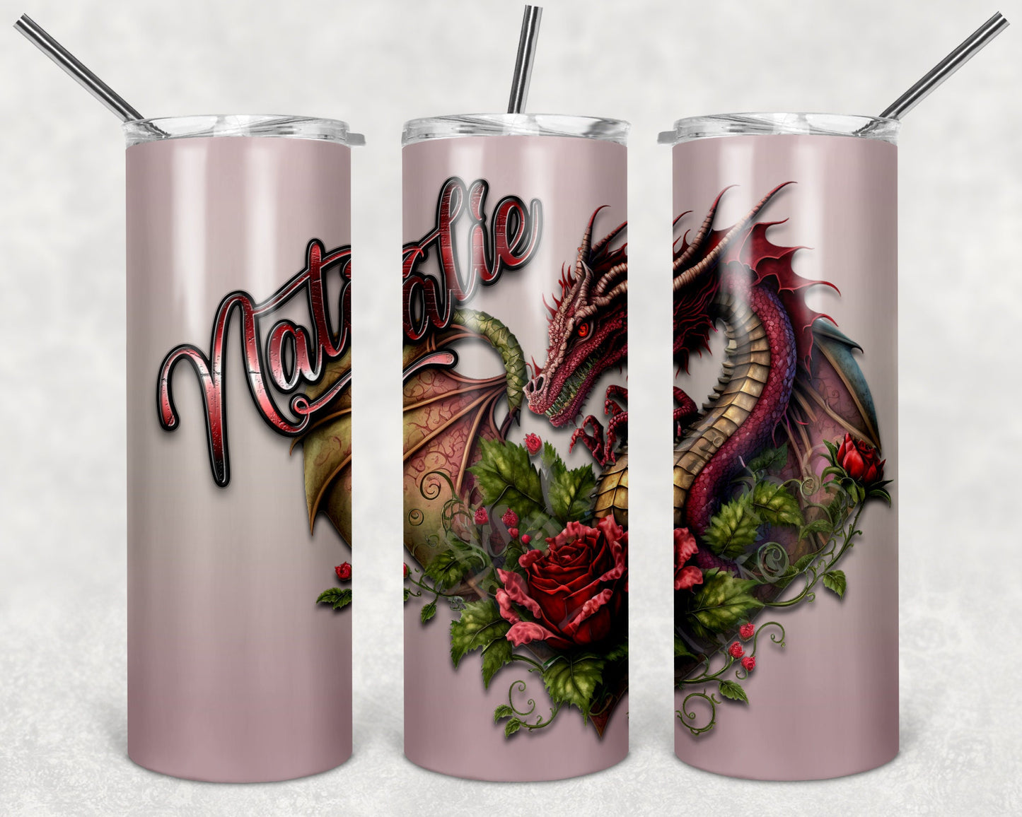 Personalized Dragon Heart Art 20oz Skinny Tumbler - Stainless Steel