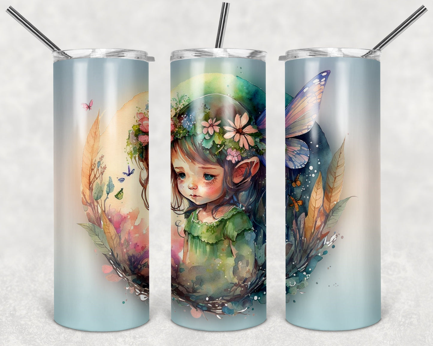Cute Watercolor Fairy Portrait Art 20oz Skinny Tumbler - Stainless Steel
