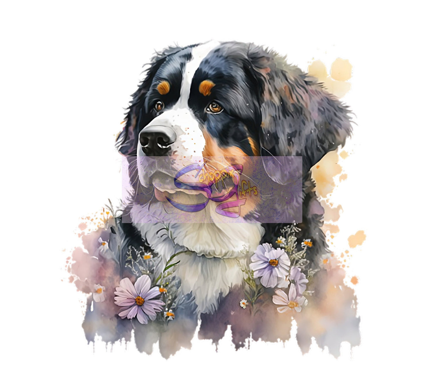 Floral Bermese Mountain Dog Art 20oz Skinny Tumbler - Stainless Steel