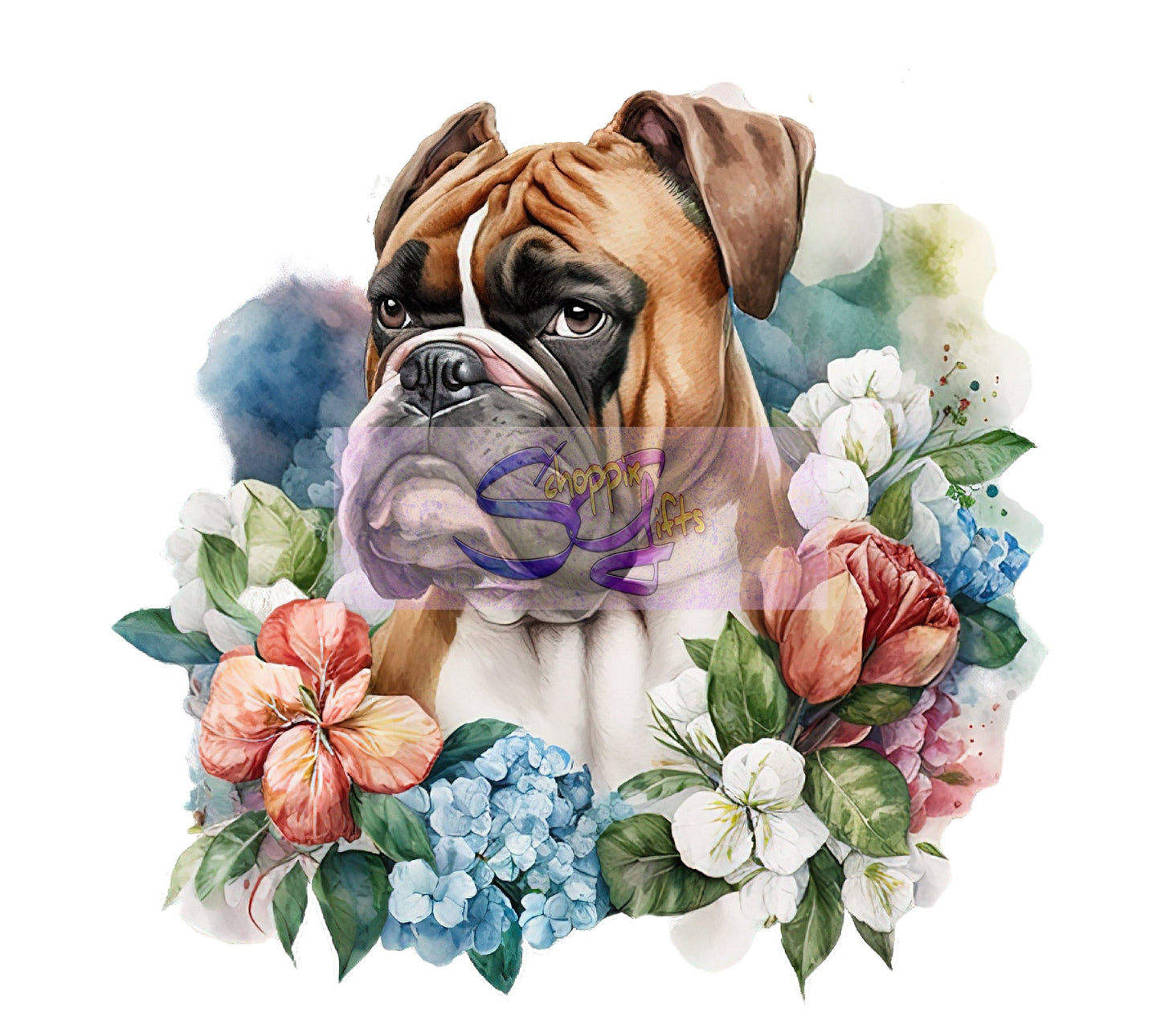 Floral Boxer Dog Art 20oz Skinny Tumbler - Stainless Steel